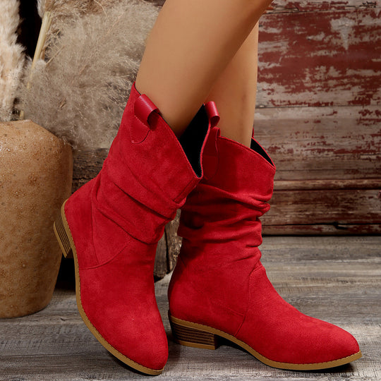 Damen Stiefel im lässigen Wildleder-Look mit elastischem Schaft und bequemem Blockabsatz Heidi-Mode