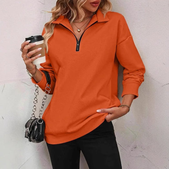 Damen Sportlicher Pullover mit halbem Reißverschluss und gemütlichem Schnitt Heidi-Mode
