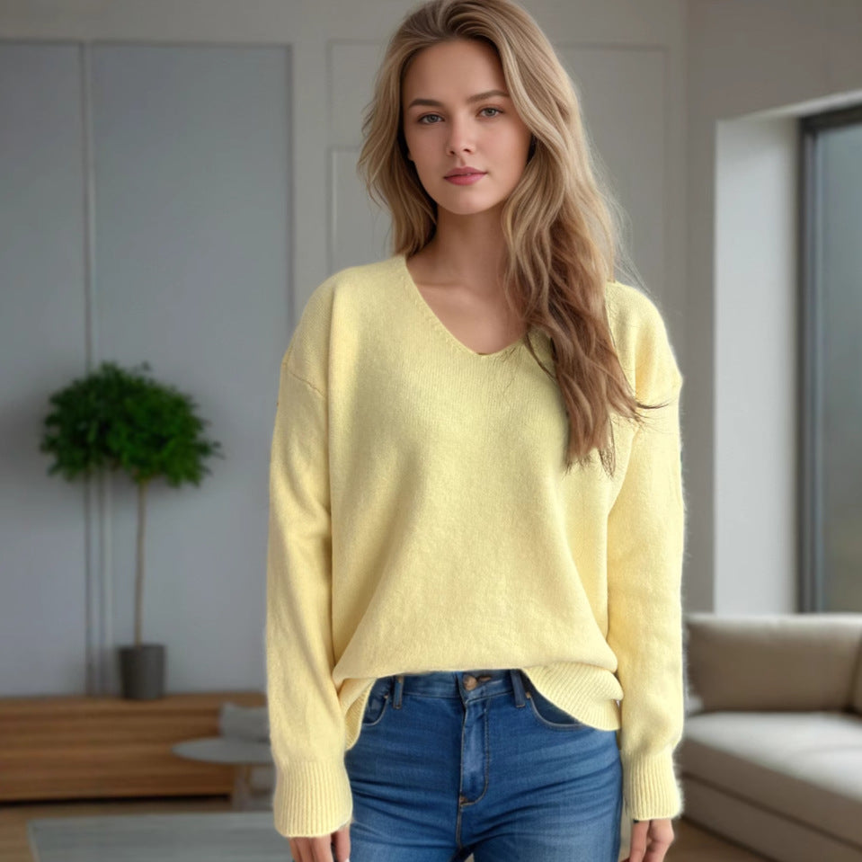 Damen lässiger V-Ausschnitt Pullover mit modernem Strukturdesign Heidi-Mode