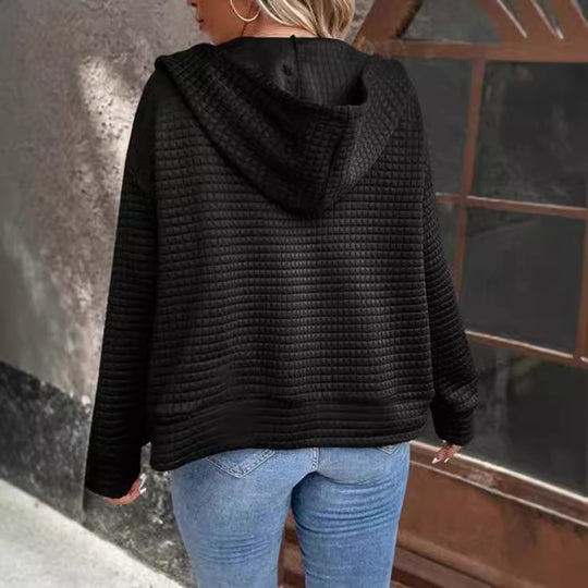 Damen Kapuzenjacke mit strukturiertem Waffelmuster und praktischem Reißverschluss Heidi-Mode