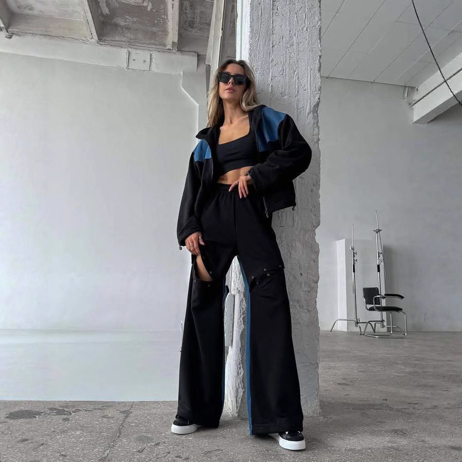 Damen lässiges sportliches Set mit weiten Hosen und Reihe von besonderen Details Heidi-Mode