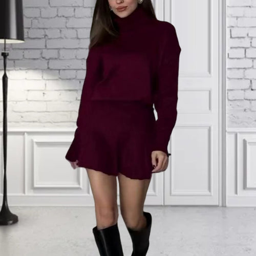 Damen Oversized Strickpullover mit hochwertiger Rippstruktur und passendem Minirock Heidi-Mode