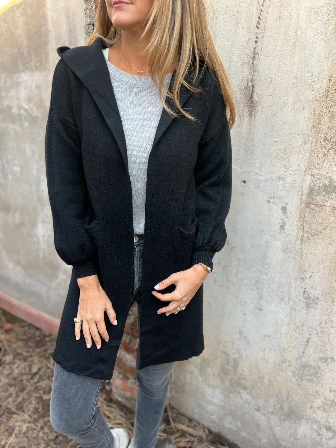 Damen Kuschelige Strickjacke mit Kapuze und Taschen Heidi-Mode