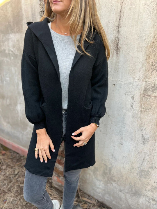 Damen Kuschelige Strickjacke mit Kapuze und Taschen Heidi-Mode