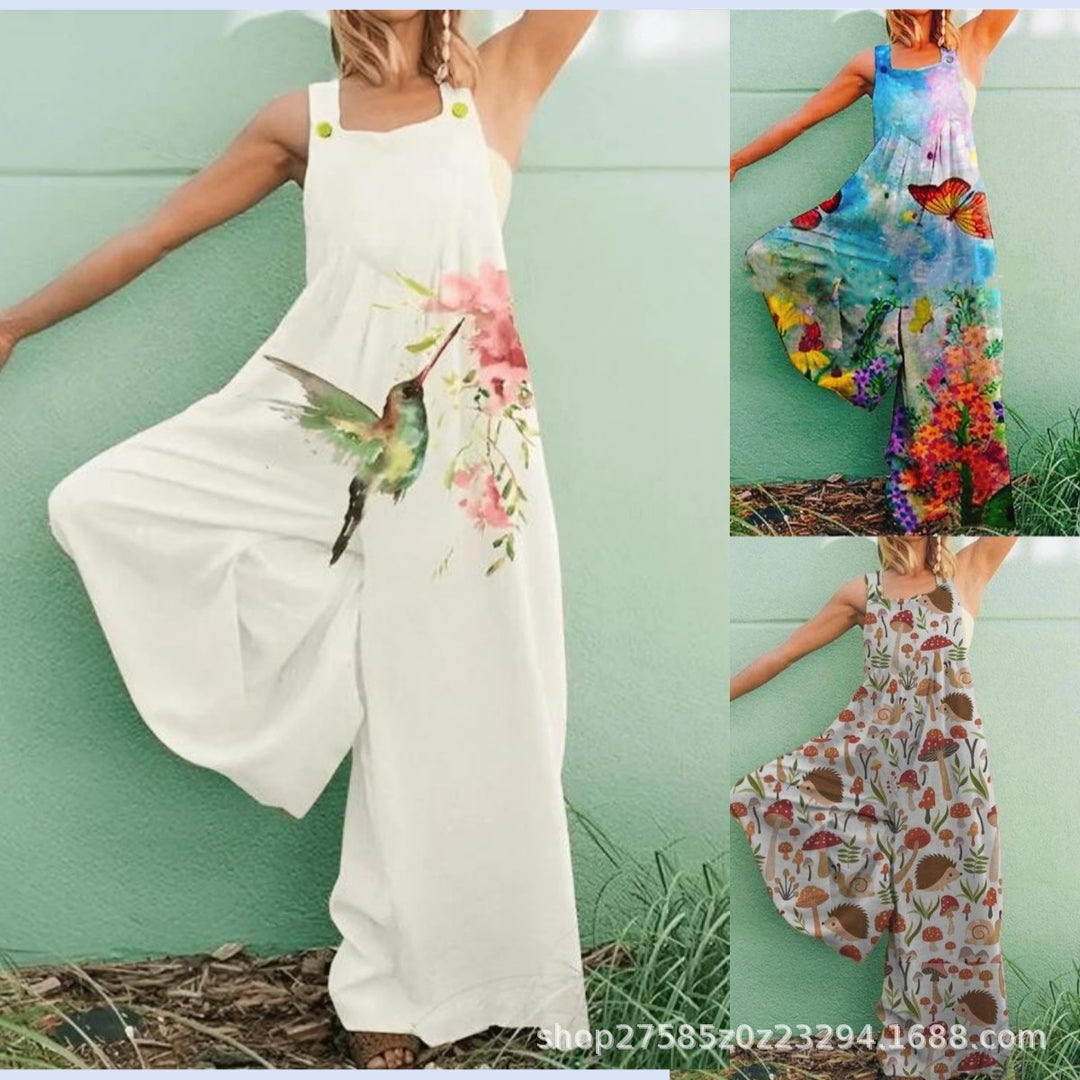 Damen Overall aus atmungsaktivem Baumwollmix mit buntem Floral-Motiv Heidi-Mode