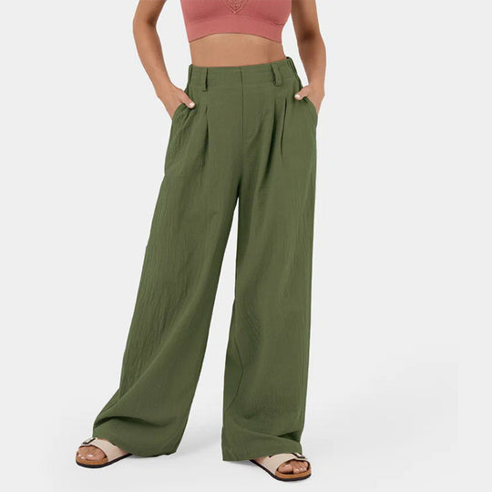 Damen Weite Chinohose mit elegantem Faltenwurf und seitlichen Taschen Heidi-Mode