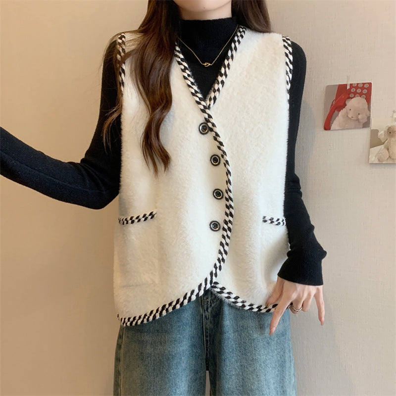 Damen Weste mit geflochtenen Akzenten und Knopfdetails Heidi-Mode