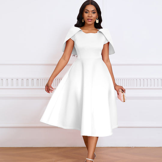 Damen Cocktailkleid mit festlichem Cape-Ausschnitt und schwingendem Rock Heidi-Mode