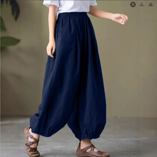 Damen Bequeme lockere Harem-Hose mit elastischem Bund Heidi-Mode