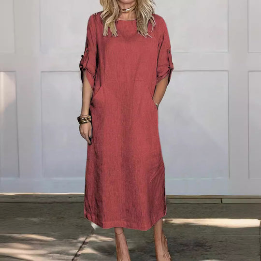 Damen Freizeit Maxi Kleid mit Taschen Heidi-Mode