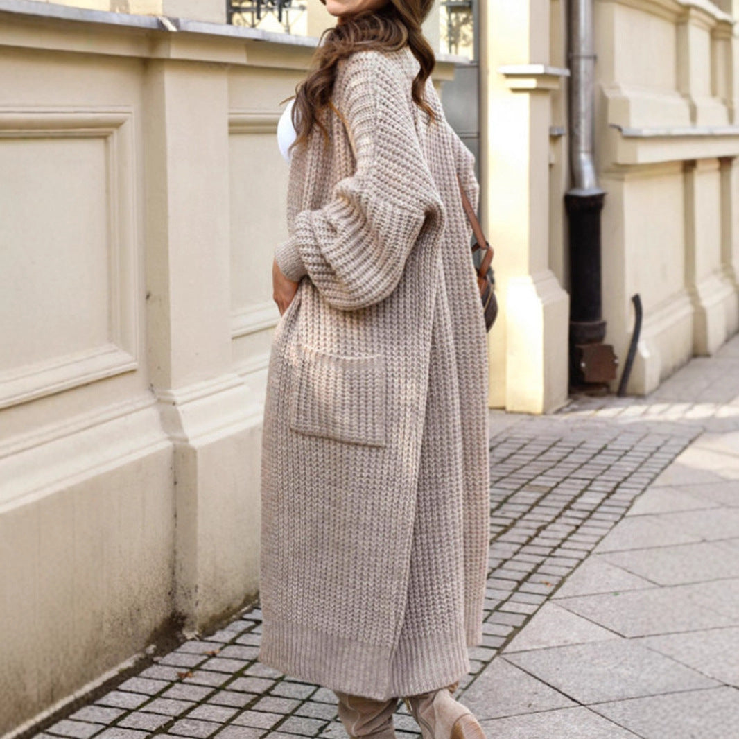 Damen Strickmantel mit Taschen und ballonförmigen Ärmeln Heidi-Mode