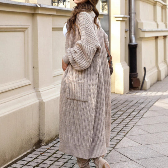 Damen Strickmantel mit Taschen und ballonförmigen Ärmeln Heidi-Mode