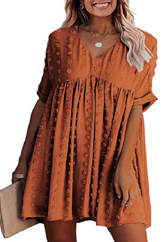 Heidi-Mode | Locker Sitzendes Kurzärmliges Weites Taillenkleid