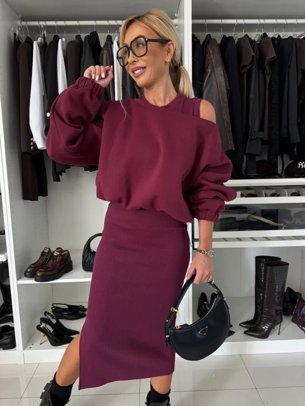 Damen modisches Sweatshirt und Midi-Rock Set Heidi-Mode