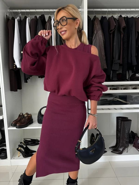 Damen modisches Sweatshirt und Midi-Rock Set Heidi-Mode