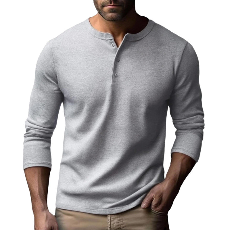 Herren Langarm-Henley-Shirt aus atmungsaktivem Baumwollmix Heidi-Mode