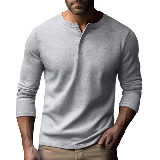 Herren Langarm-Henley-Shirt aus atmungsaktivem Baumwollmix Heidi-Mode
