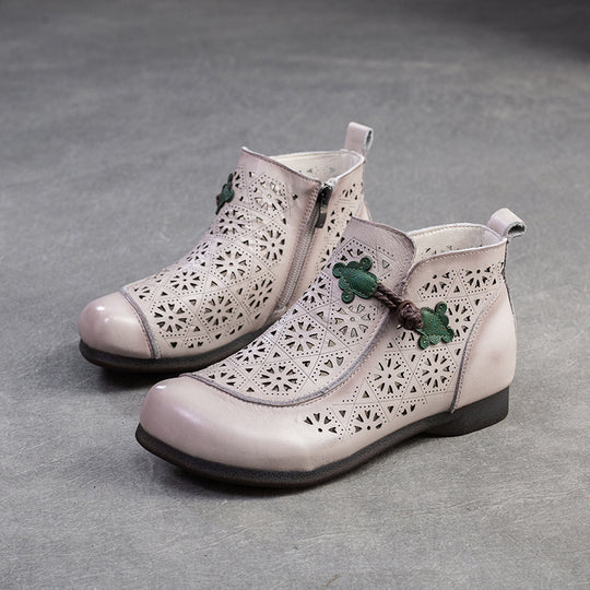 Damen Stiefeletten aus perforiertem Leder mit elegantem Design und praktischem Reißverschluss Heidi-Mode