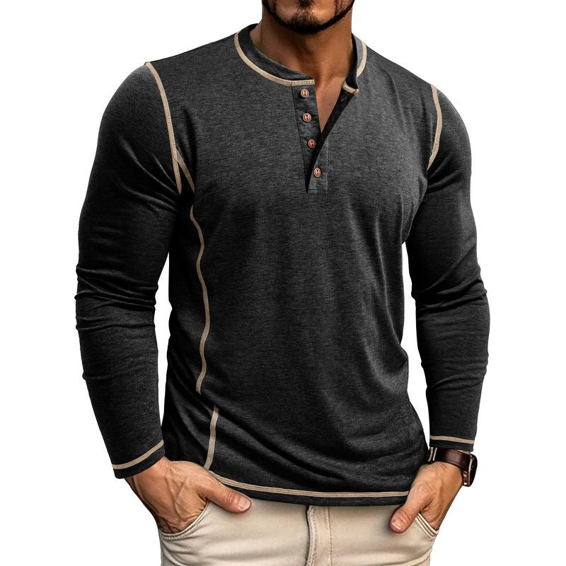 Herren Langarmshirt mit Knopfleiste Heidi-Mode