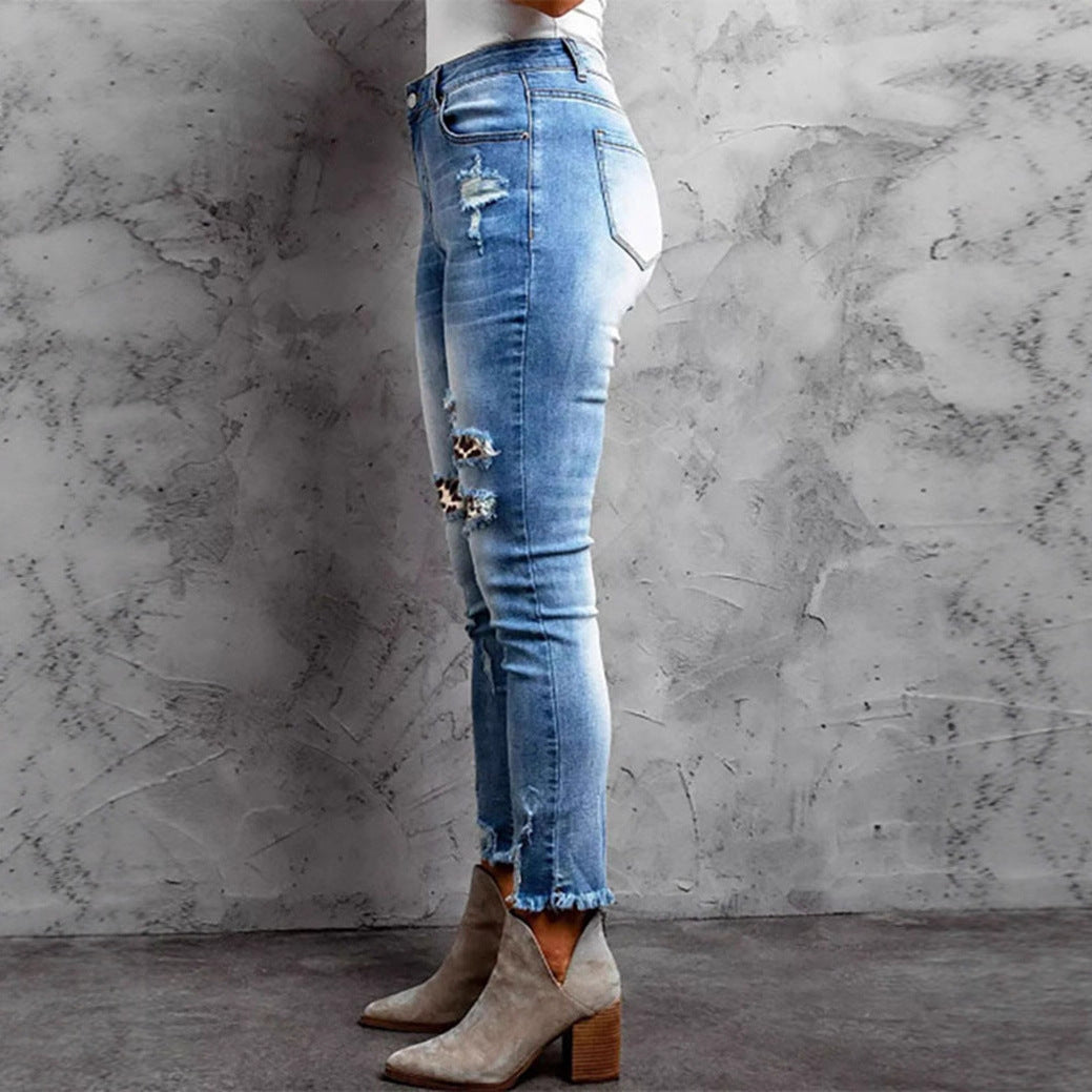 Damen Skinny Jeans im aufregenden Animal-Print mit stylishen Rissen Heidi-Mode