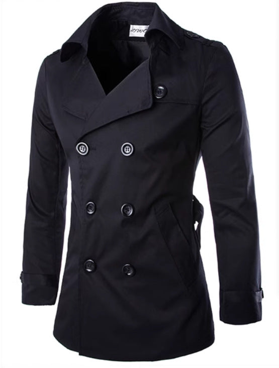 Herren eleganter Trenchcoat mit doppelter Knopfleiste und seitlichen Eingrifftaschen Heidi-Mode