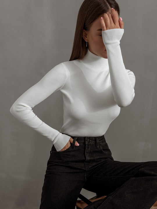 Damen Modischer Rollkragenpullover aus weicher Baumwolle Heidi-Mode