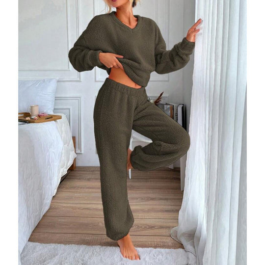 Damen Kuscheliges Fleece-Lounge-Set mit elastischem Bund Heidi-Mode