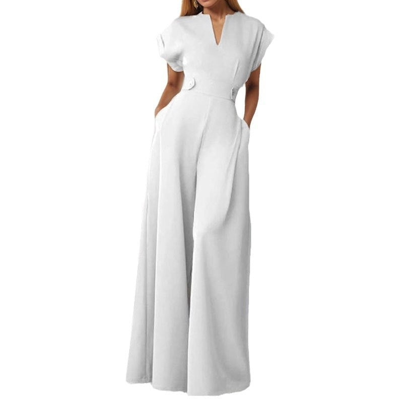 Damen eleganter Jumpsuit mit weitem Bein und praktischen Taschen Heidi-Mode