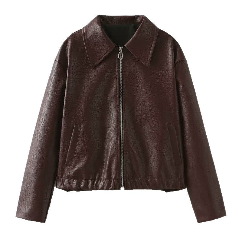 Damen modische Kunstlederjacke mit schlichter Eleganz und praktischen Taschen Heidi-Mode