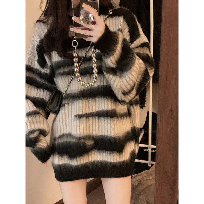 Damen Grobstrickpullover mit modernem Blockstreifenmuster und lockerer Passform Heidi-Mode