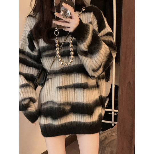 Damen Grobstrickpullover mit modernem Blockstreifenmuster und lockerer Passform Heidi-Mode