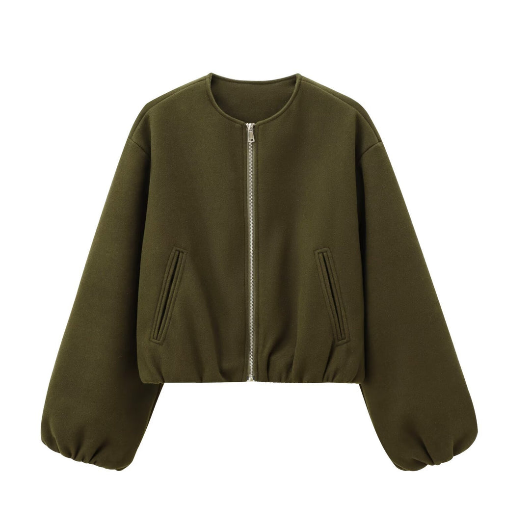 Damen modische Zip-Jacke mit oversized Ärmeln und tiefen Taschen Heidi-Mode