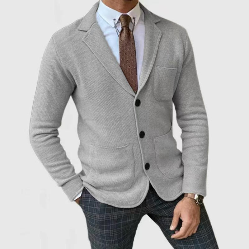 Herren Strickblazer mit Knopfleiste und praktischen Taschen Heidi-Mode
