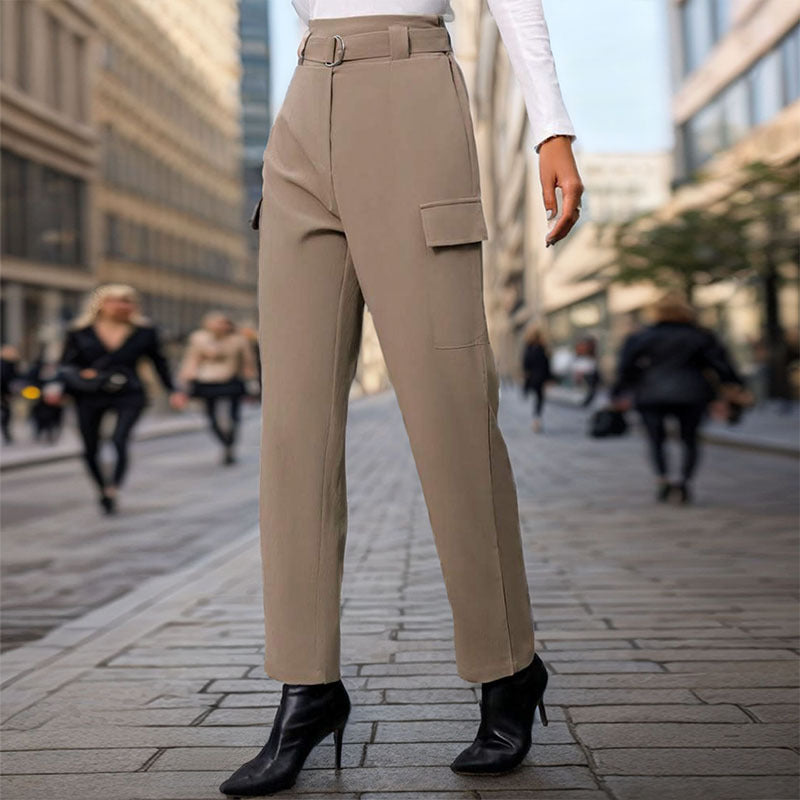 Damen Cargo-Hosen mit hohem Bund und praktischen Seitentaschen Heidi-Mode