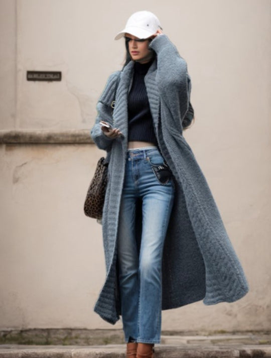 Damen Strickmantel mit strukturiertem Design und voluminösen Ärmeln Heidi-Mode