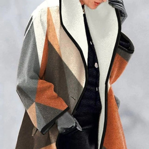 Damen Modischer Oversized Mantel mit geometrischem Design Heidi-Mode