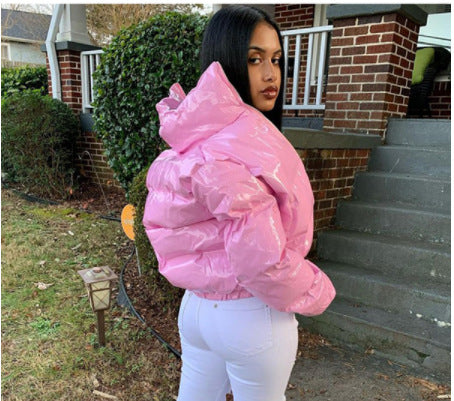 Damen modische kurze Steppjacke mit glänzendem Finish Heidi-Mode