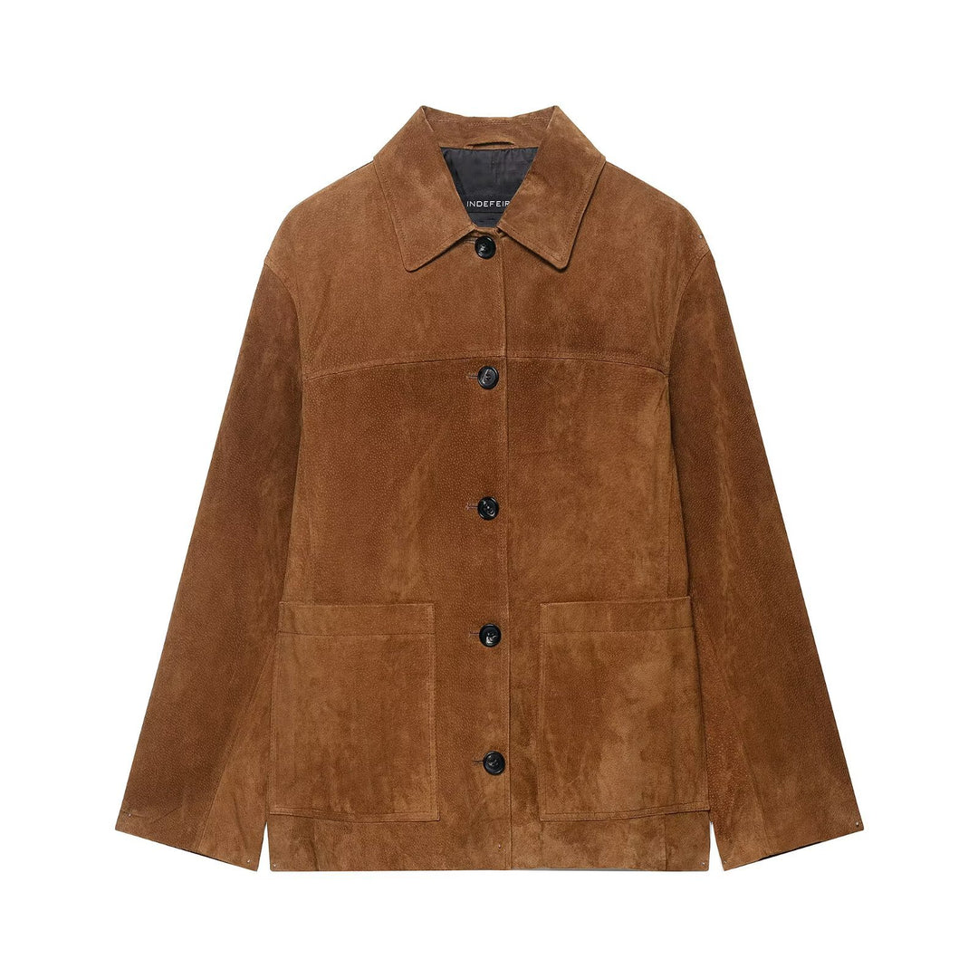 Damen Suedejacke im modernen Schnitt mit großen Taschen Heidi-Mode