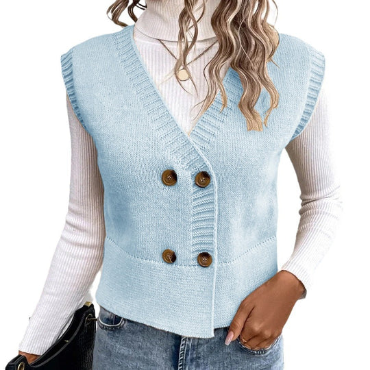 Damen Strickweste mit doppelter Knopfleiste und stylischem V-Ausschnitt Heidi-Mode