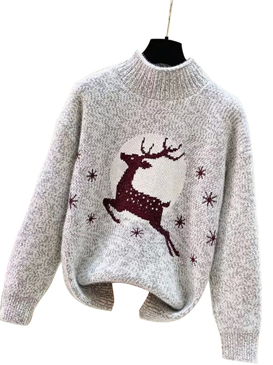 Damen Kuscheliger Rollkragenpullover mit festlichem Rentierdesign Heidi-Mode