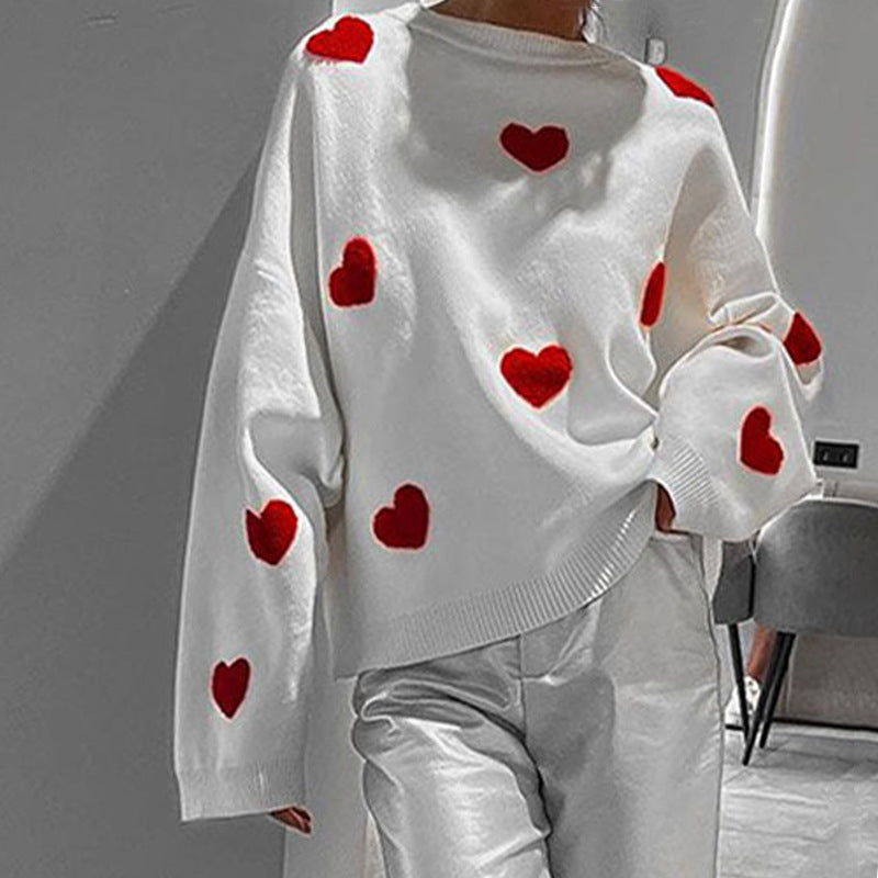 Damen lässiger Pullover mit Herzmotiv Heidi-Mode