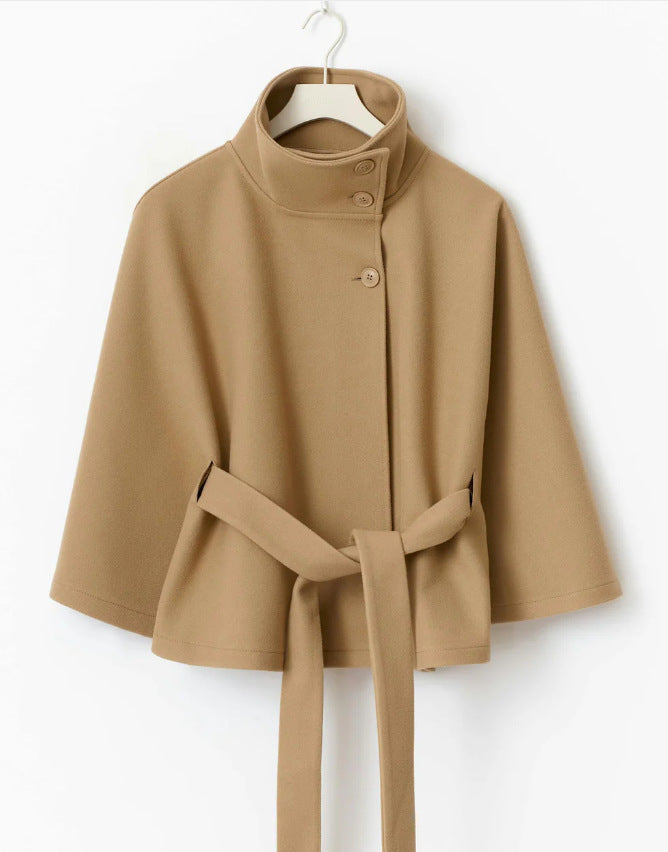 Heidi-Mode | Stehkragen Knopf Gürtel Cape Trenchcoat