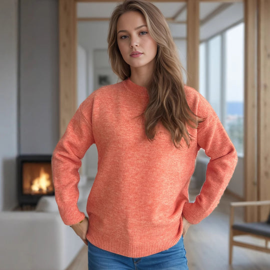 Damen lässiger Pullover mit weitem Schnitt und modernem Rippstrickdesign Heidi-Mode