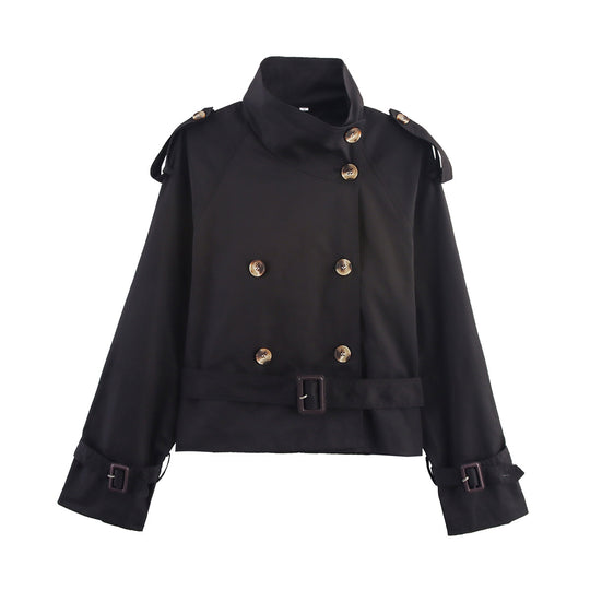 Damen modischer Trenchcoat mit hoch geschlossenem Kragen und praktischen Schulterriegeln Heidi-Mode
