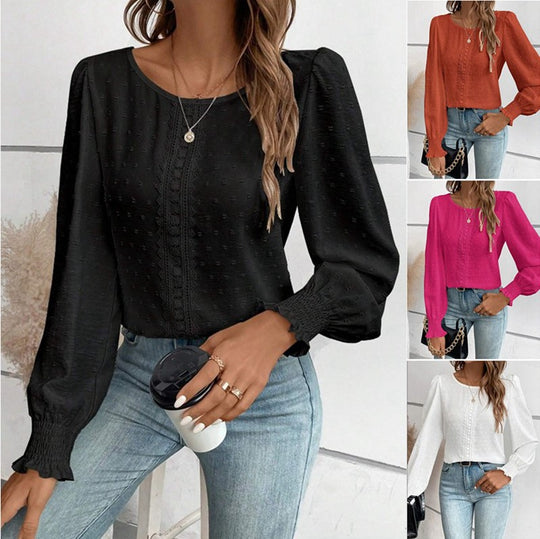 Damen luftige Bluse mit feinem Stickmuster Heidi-Mode