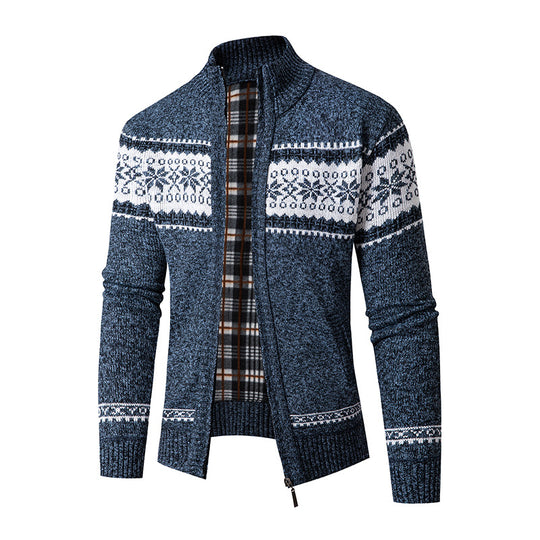 Herren Strickjacke mit hohem Kragen und modernem Zipper Heidi-Mode
