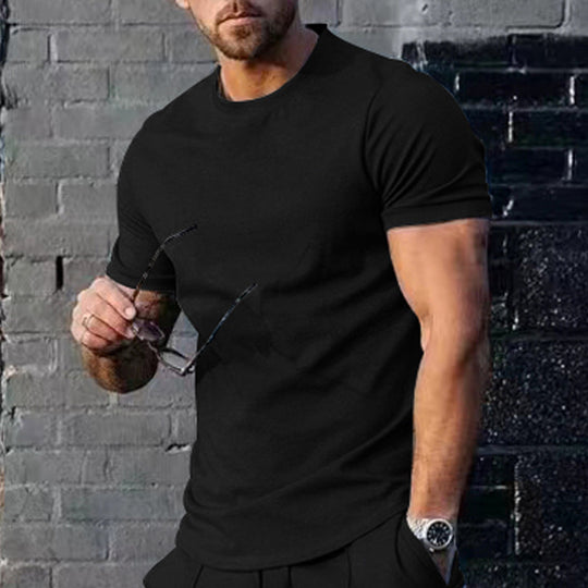 Herren Basic Rundhals-T-Shirt aus atmungsaktiver Baumwolle Heidi-Mode