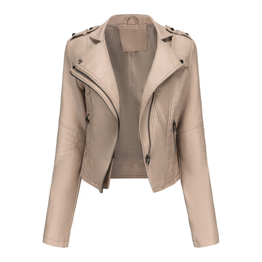 Damen stylische Bikerjacke mit asymmetrischem Reißverschluss und Detailnähten Heidi-Mode