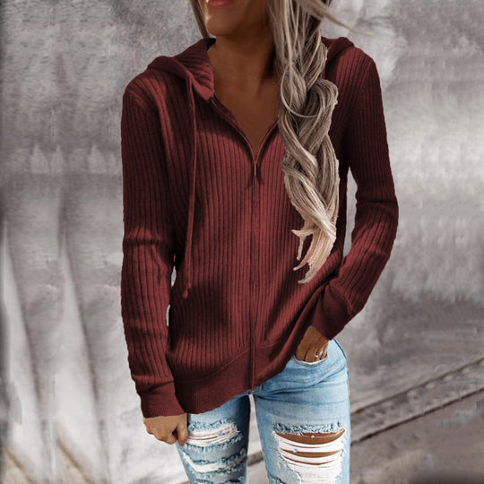 Damen Kapuzenjacke im modernen Rippenstrickdesign mit Taschen Heidi-Mode