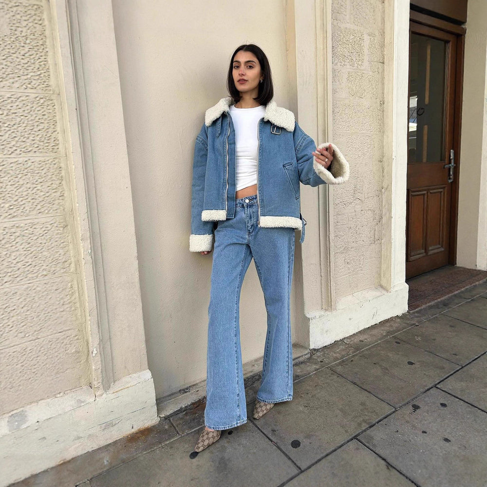 Damen lässige Übergangsjacke mit Kunstfellkragen Heidi-Mode